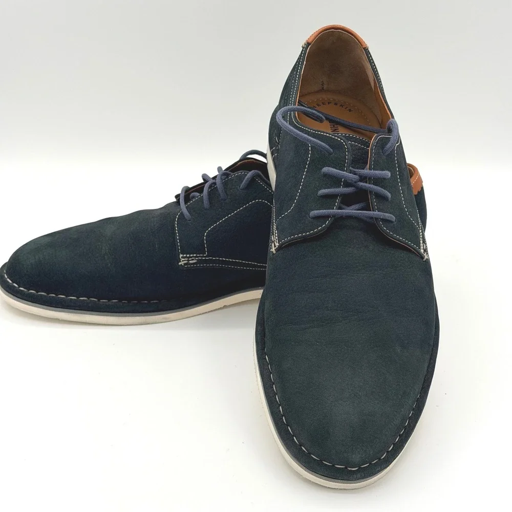 Johnston & Murphy Mens 9.5M Luke Navy Blue Suede Derby Shoes Lace Up Casual Work